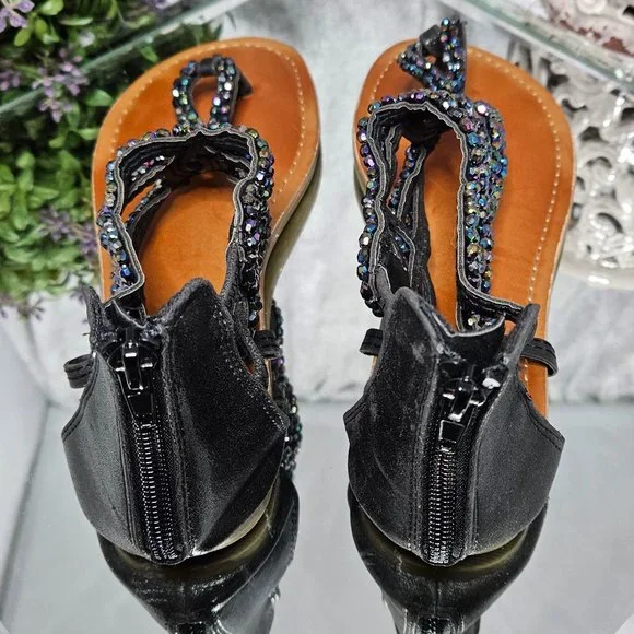 Justice Black Sequin Sandals - Picture 7 of 11